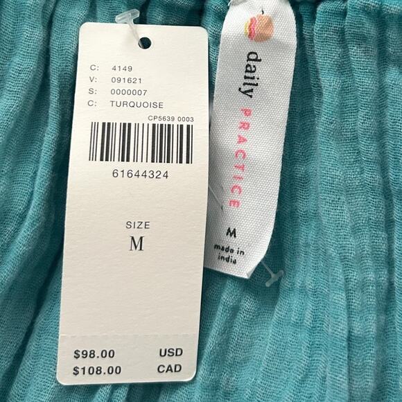 Anthropologie Daily Practice Malibu Mini Dress Women's Med Aqua Slub Cotton NEW - Picture 4 of 7